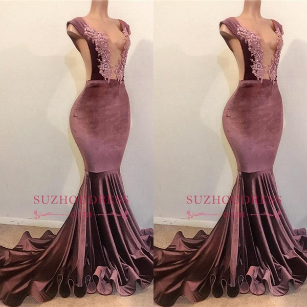 Velvet Lace Beaded Mermaid Prom Dresses Charming Sexy V Neck Backless Sheath Formal Party Gown Evening Pageant Dresses BC1516