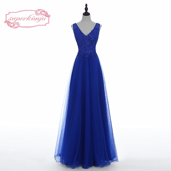 Actual Image Prom Dresses Royal Blue Lace Appliques Beading Sequins Deep V Neck Backless A Line Tulle Long Evening Dresses Arabic