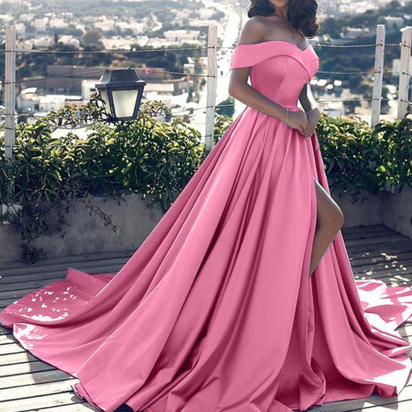 Ball Gown Blue Prom Dresses Sweetheart Neckline Side Slit Satin Floor Length Evening Dresses Said Mhamad