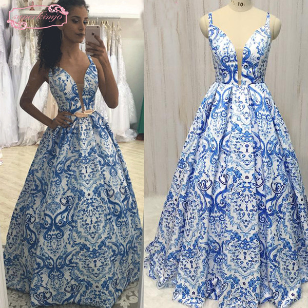 Print Prom Dresses Sweetheart Neckline Ball Gown Backless Satin Floor Length Long Evening Gowns Arabic Fashion Vestidos de Fiesta