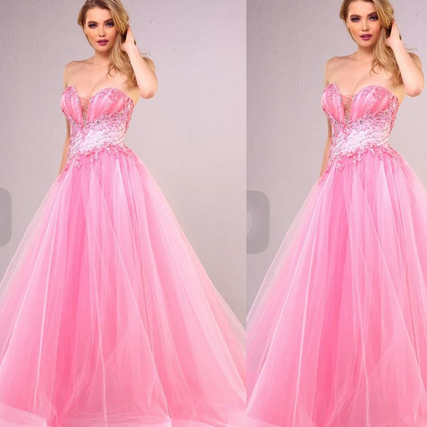 Pink Prom Dresses Sweetheart Neckline Beading Sequins Lace Appliques Ball Gown Long Evening Dresses Gowns Arabic