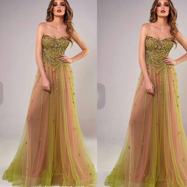 Green Prom Dresses Sweetheart Neckline Lace Appliques Flowers A Line Tulle Floor Length Evening Dresses Gowns