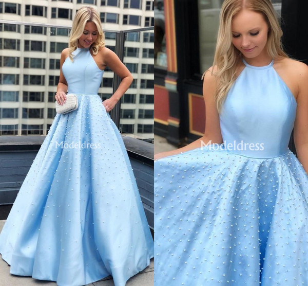 Elegant Prom Dresses A-Line Sleeveless Floor Length Pearls Formal Party Evening Gowns Charming Simple Vestidos De Fiesta Custom Made