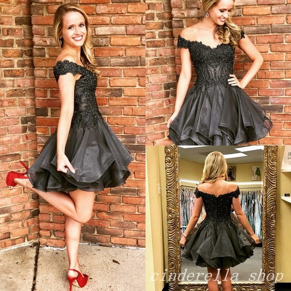 Black Short Prom Dresses Off Shoulder Backless Mini Appliques Beaded Homecoming Cocktail Dress Girls Evening Party Gowns Plus Size