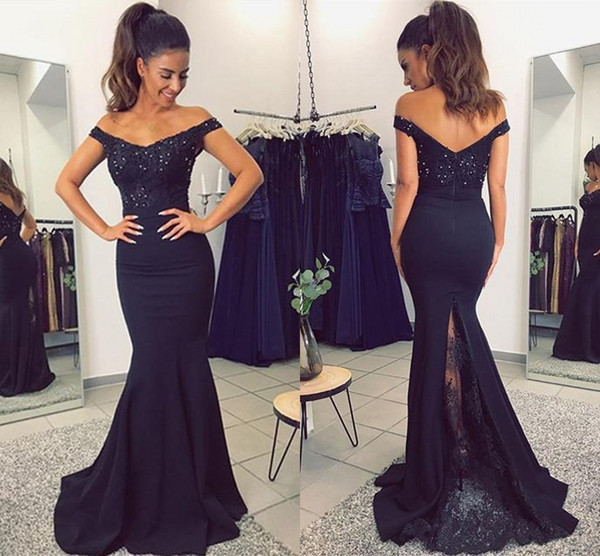 Sexy Mermaid Prom Dresses Off Shoulder Zipper Back Sweep Train Modest Black Purple Evening Party Gowns Vestidos De Fiesta Cheap Custom