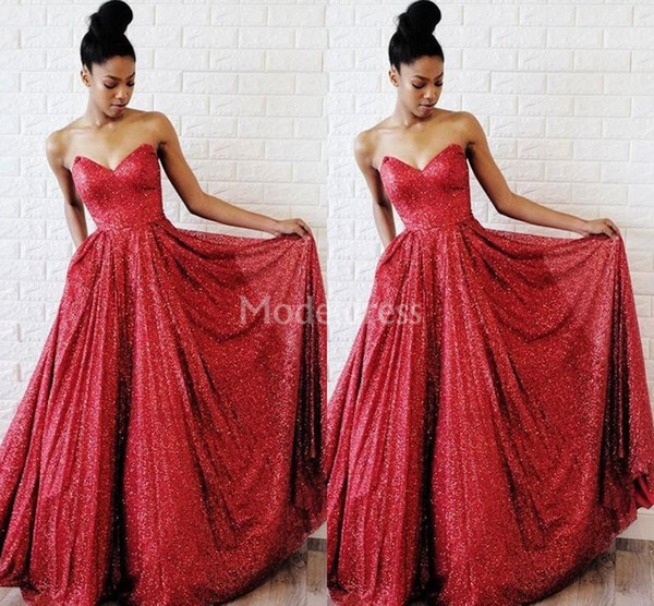 Arabric Sequined Red Prom Dresses Biling Sweetheart Sleeveless Floor Length Formal Evening Party Gowns Black Girl Sexy Vestidos De Fiesta