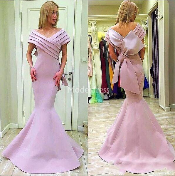 Arabric Pink Mermaid Prom Dresses New V Neck Sweep Train Bow Elegant Formal Evening Party Gowns Classic Special Occasion Dresses Custom