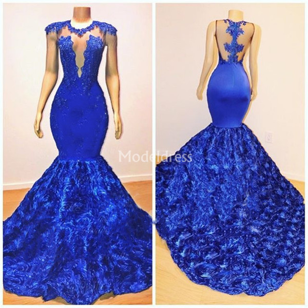 Gorgeous Lace Mermaid Prom Dresses Sheer Neck Sleeveless Illusion Sweep Train Formal Party Evening Dresses Stylish Vestidos De Fiesta