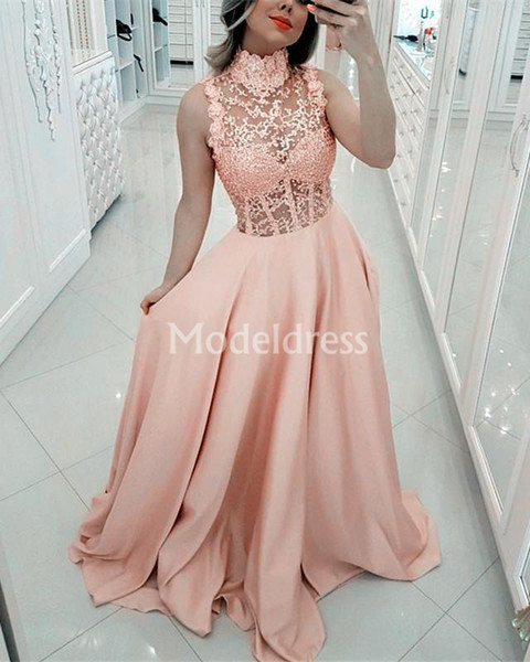 Pearls Illusion Prom Dresses High Neck Train Sleeveless A-Line Formal Long Evening Party Gowns Elegant Stylish Cheap Vestidos De Fiesta Chic