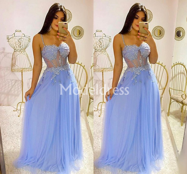 Lace Illusion Sexy Prom Dresses Spaghetti Chiffon Evening Party Gowns Backless A-Line Formal Dress Stylish Vestidos De Fiesta Charming Cheap