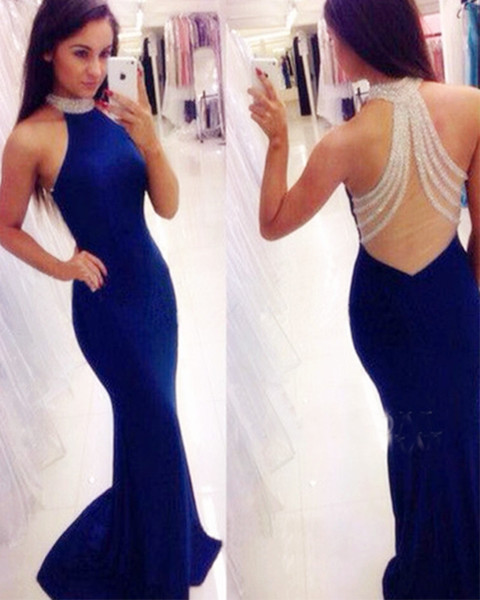 New Fashion Long Banquet Elegant Banquet Prom Dresses Halter Fishtail Long Party Evening Dresses HY1536