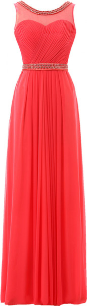 Red Blue Ball A-Line Gown Round Neck Back Chiffon Evening Dresses Fashion Pearl Long Bridesmaid Prom Dresses HY1304