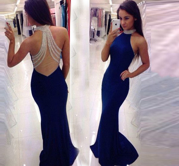 New Fashion Long Banquet Elegant Banquet Prom Gowns Halter Fishtail Long Party Evening Dresses Mermaid Prom Dresses HY1536