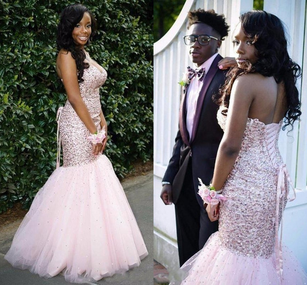 Pink Prom Dresses Long Mermaid Beading Crystal Prom Gowns Sweetheart Formal Evening Gowns Custom Made Pageant Dresses