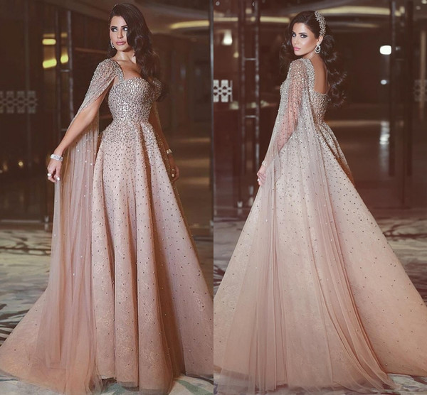 New High-end Custom Elegant Champagne Heavy Manual Shawl Prom Dresses European And American Long Red Carpet Evening Dresses