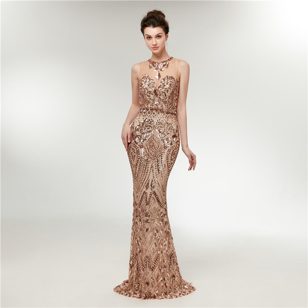 Rose gold mermaid prom dresses sequins long luxury formal dresses evening prom dress robes de soirée