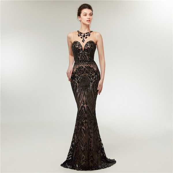 Black mermaid prom dresses sequins long luxury formal dresses evening prom dress robes de soirée