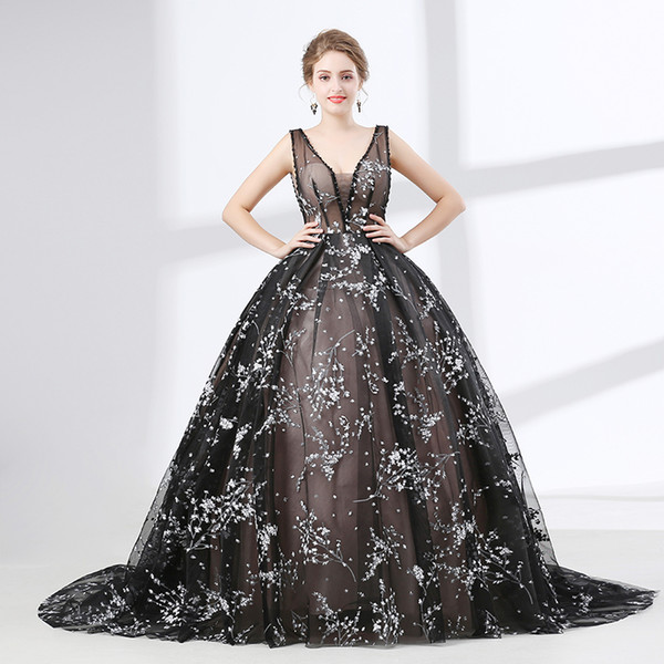 Organza ball gown prom dresses tulle sexy see through v neck new collection dresses party gown