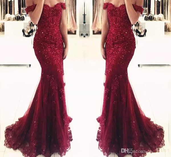 Burgundy Prom Dresses Capped Sleeve Lace Appliques Sweep Train Tulle Formal Evening Wear Gowns Party Dress China