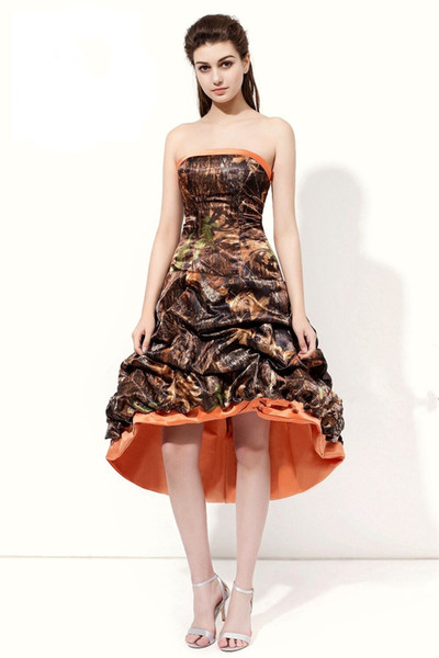 Camo Prom Dresses Strapless High Low Prom Gowns camouflage Sleeveless Strapless Evening Dress For Women Real photos