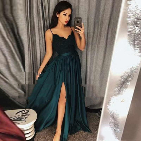 New v neck sexy prom dresses side split long A line prom gown sleeveless backless party wear