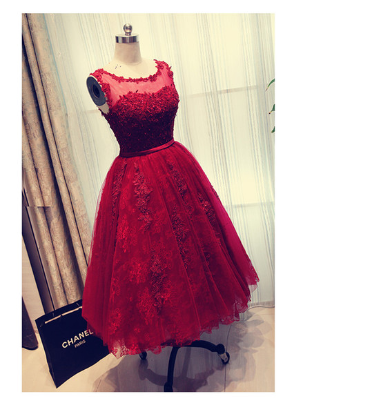 Dark Red Lace Prom Dress 2017 Stunning Major Beading Layers Tulle Lace with Applique Sequins Zipper with Buttons Back Party Dress Evening