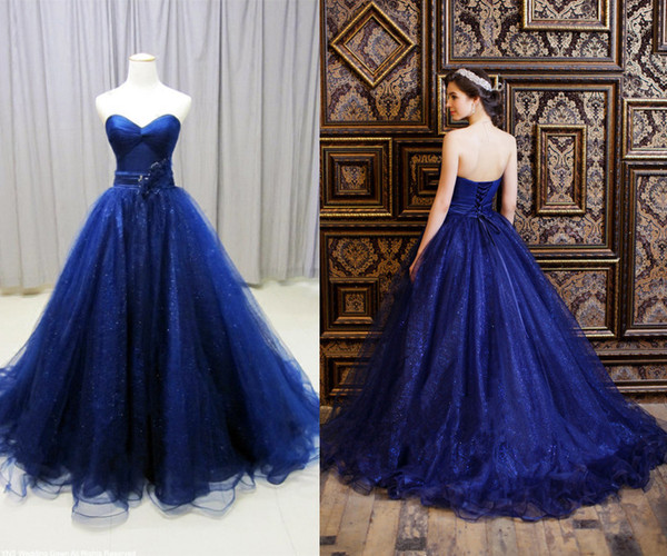 Eye Catching Royal blue Prom Dresses Ball Gown Sweep train Layers Tulle Organza Evening Dresses Vestidos festa Quinceanera Dresses