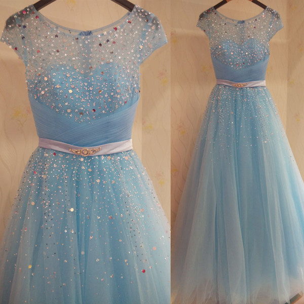 Stunning Ball Gown Prom Dresses Pleats Tulle with Sparkling Beads Sequins Light Sky Blue,Red,FuchsiaQuinceanera Dresses Formal Evening Gowns