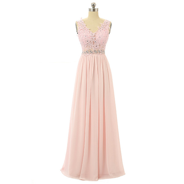 Sexy Blush,Light Yellow Chiffon Prom Dresses Sheer with Applique Shining Beads Pleats Chiffon Floor Length Evening Dresses Zipper Back