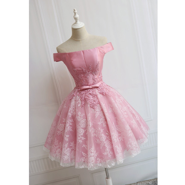 Dusty Pink Prom Dresses Strapless Knee Length Satin with Lace Tulle Applique Party Dress Lace-up/Zipper Back Cocktail Gowns Cheap