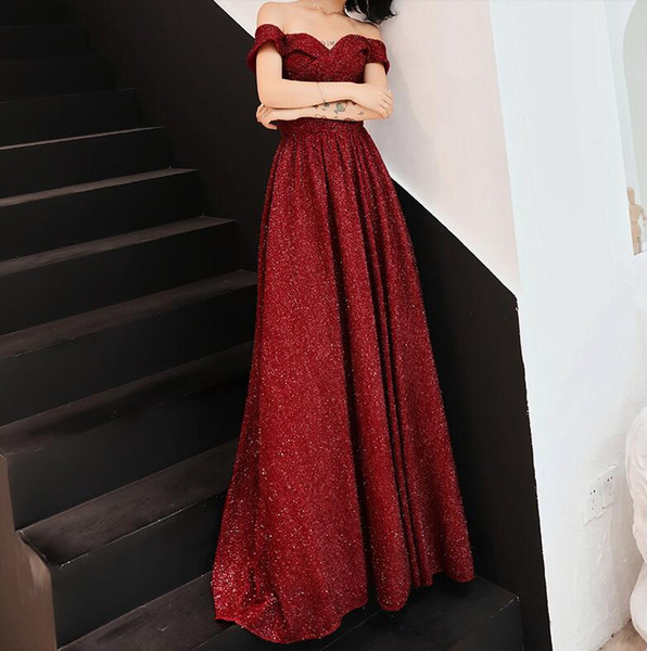 Fany Prom Dress Sparkling Sequins with Soft Lining Sweep Train Strapless Lace-up Back Evening Gowns 