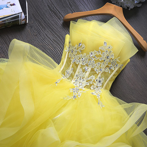 Spring Prom Dress Ball Gown Short Pleats Tulle with Organza Short Party Dress Light Champagne