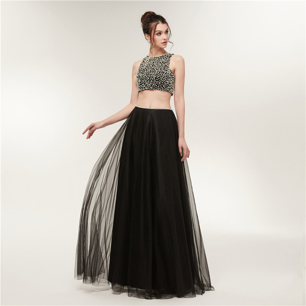 Sexy Two Pieces Prom Dresses Black Evening Dresses New Arrival Soft Tulle Skirt New Arrival Accept Custom Made