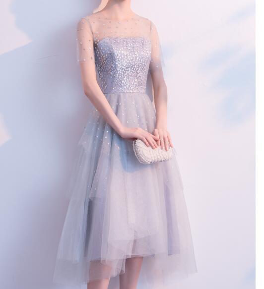 Stunning Silver Prom Dresses Tulle with Sequins Layers Tulle Party Dress