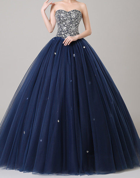 Navy Blue Ball Gown Prom Dresses Sparkling Beads Sequins Top Lace-up Back Evening Gownselegant evening formal dresses 