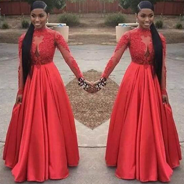 ZYLLGF Sexy African High Neck Long Sleeves Prom Dresses Floor-length Lace Appliques Prom Party Gowns Evening Dresses Gowns