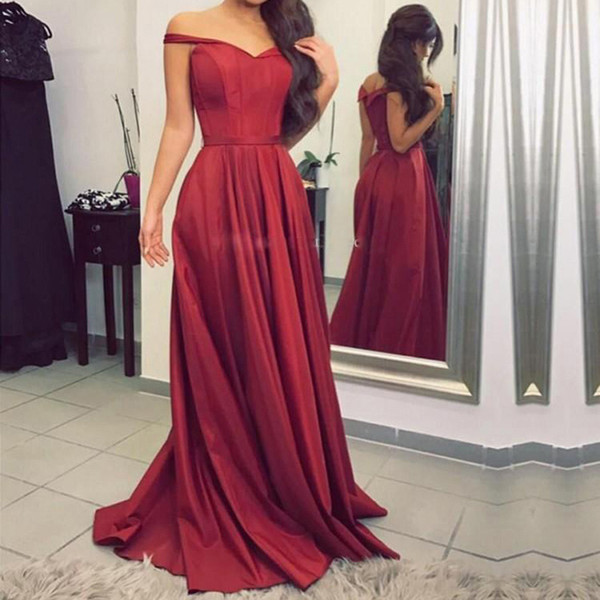 ZYLLGF Off Shoulder Burgundy Prom Dresses A Line Sweetheart Women Evening Dresses Satin Formal Party Dresses Long Vestido De Fiesta