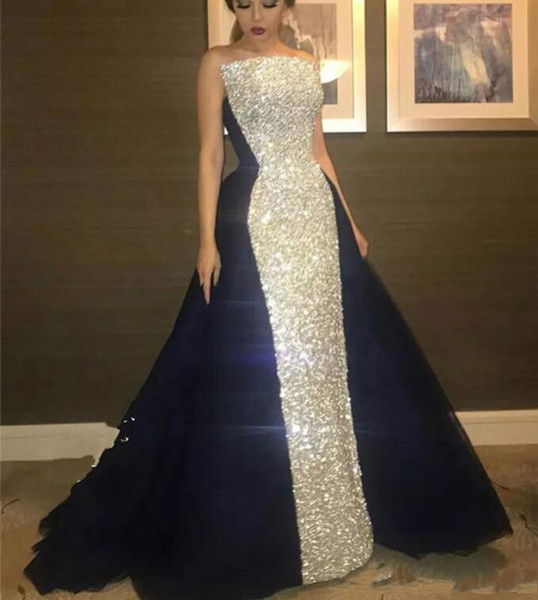 ZYLLGF Sparkly Sequin Beaded Prom Dresses Saudi Arabia Strapless Evening Gowns A Line Long Formal Party Dress Custom Made