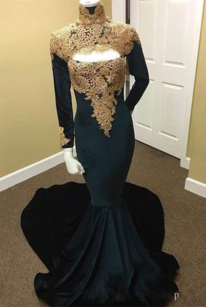 ZYLLGF High Neck Prom Dresses Long Sleeve Trumpet Lace Appliques Evening Dresses Mermaid Evening Gown Custom Made