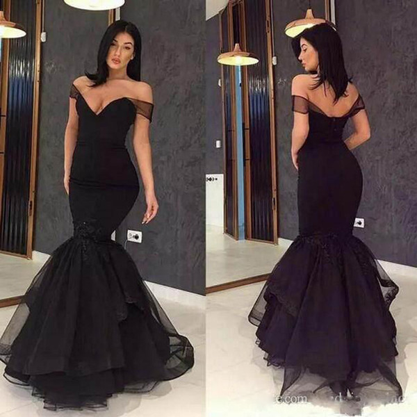 ZYLLGF Sexy Black Mermaid Prom Dresses Off The Shoulder Modest Arabic Zipper Formal Evening Dresses Party Gowns Custom Made