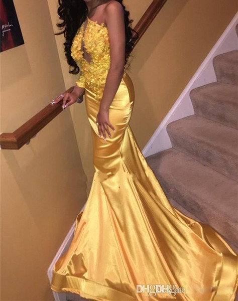 ZYLLGF Sexy African Dubai Arabic Long Gold Mermaid Prom Dresses Lace Applique Long Formal Dresses Evening Wear Vestidos De Fiesta