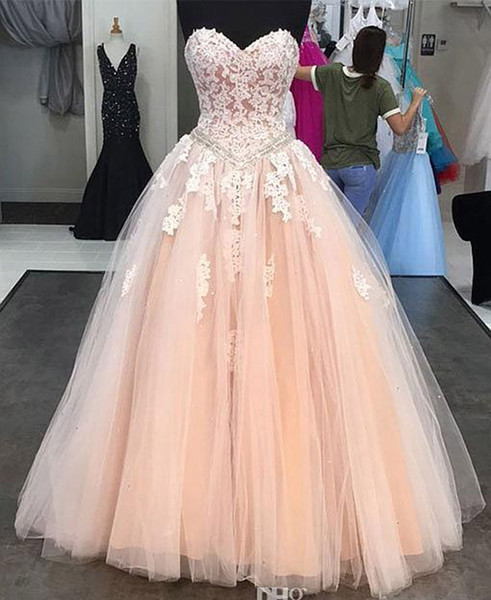 ZYLLGF Long Tulle Prom Dresses A Line Sweetheart Lace Appliqued Evening Gowns Formal Evening Party Dress With Beadings Custom Made