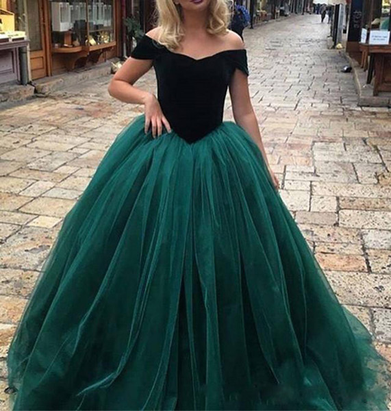 ZYLLGF Hunter Green Off the Shoulder Prom Dresses Ball Gown Tulle Formal Party Dresses Cheap Special Occasion Wear