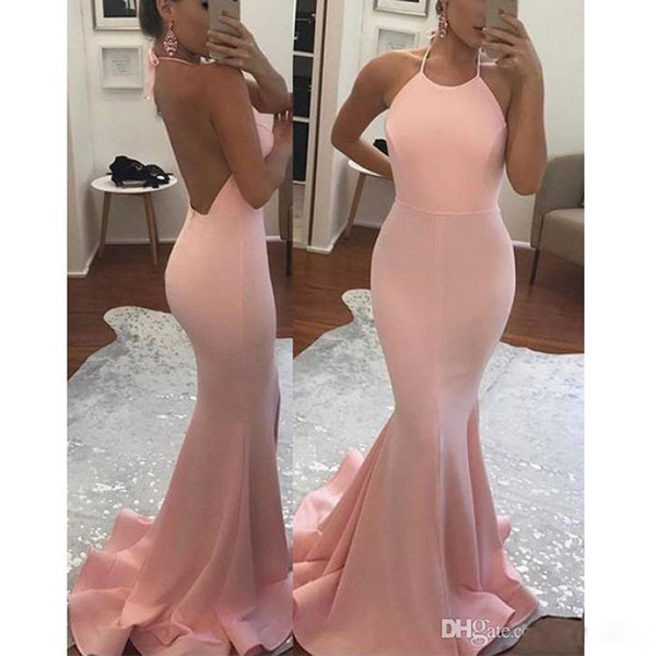 ZYLLGF Elegant Mermaid Halter Prom Dresses Sexy Backless Evening Gowns Long Cheap Prom Party Dresses Large Size Custom Made