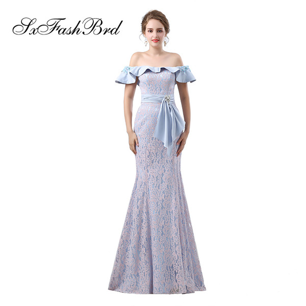 Elegant Girls Dress Boat Neck Short Sleeves Mermaid Lace Long Party Formal Evening Dresses for Women Prom Dress Gowns