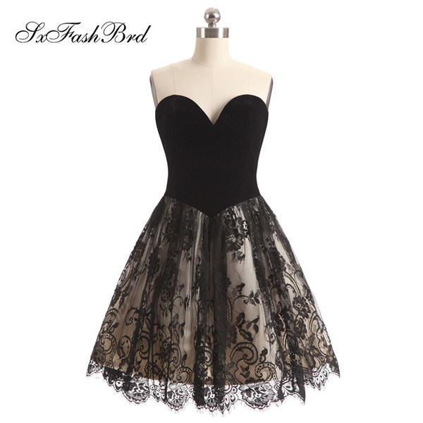 Elegant Sweetheart A Line Mini Short Black Lace Party Formal Evening Dresses for Women Prom Dress Gowns