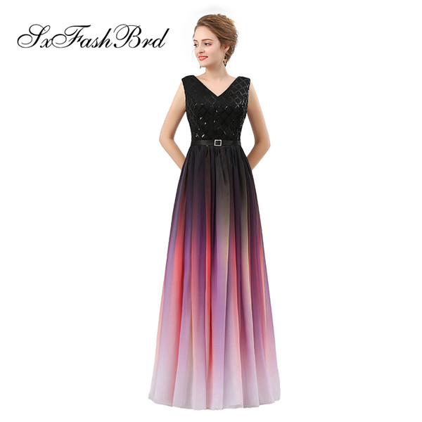 Elegant Evening Dress V Neck Open Back A Line Long Gradient Chiffon Party Formal Evening Dresses for Women Prom Dress Gowns