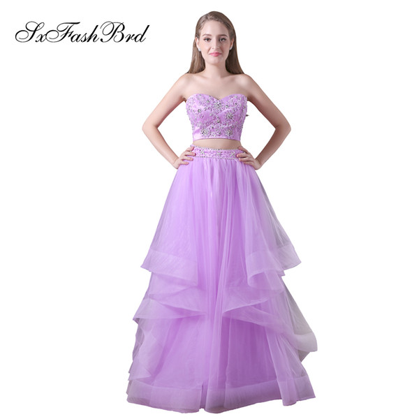 Elegant Girls Dress Sweetheart With Appliques Crop Top A Line Long Party Formal Evening Dresses for Women Two Pieces Prom Dress Gowns