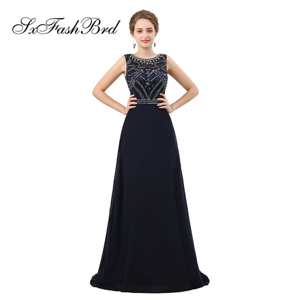 Elegant Evening Dress O Neck With Beading A Line Long Chiffon Party Formal Evening Dresses for Women Prom Dress Gowns