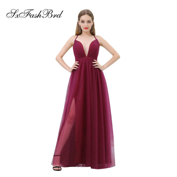 Elegant Girls Dress V Neck Open Back A Line Tulle Long Party Formal Evening Dresses for Women Prom Dress Gowns